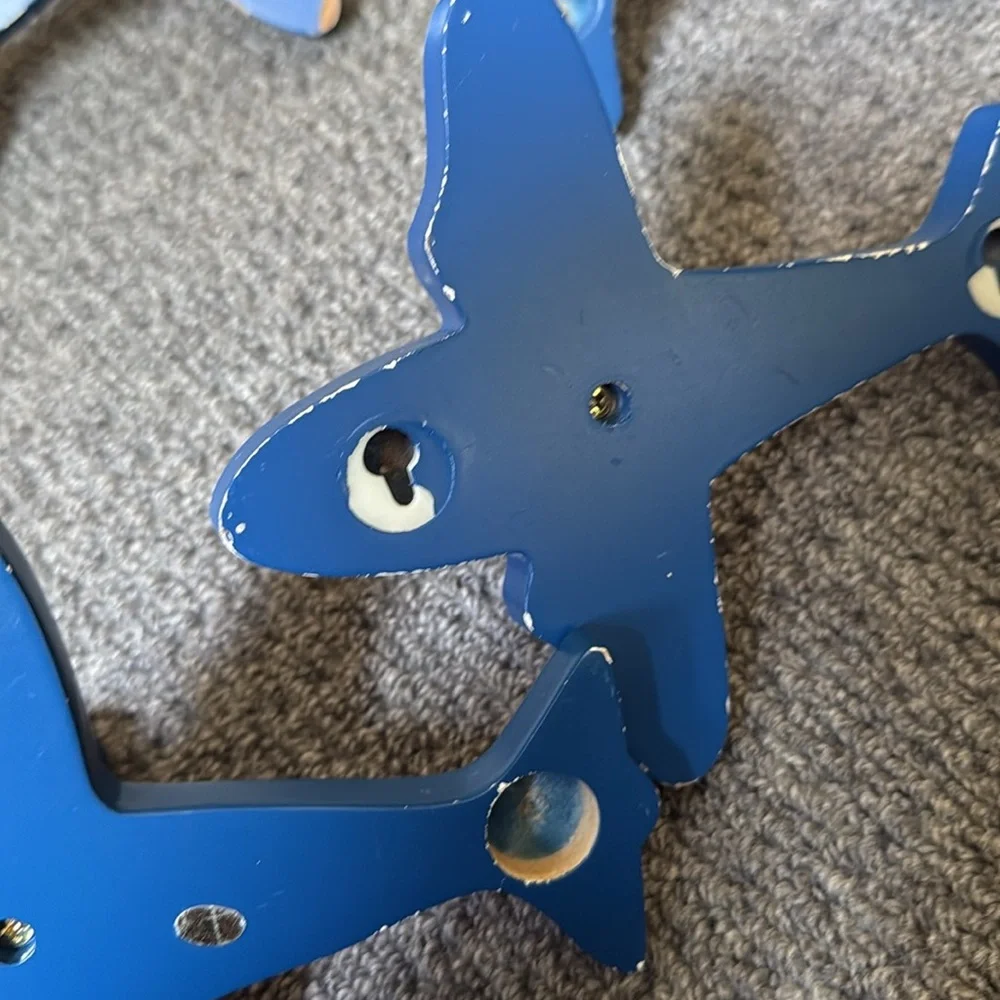 Blue Kids Wood Wall Hook Set Aeroplane wall pegs (by The Land of Nod)
